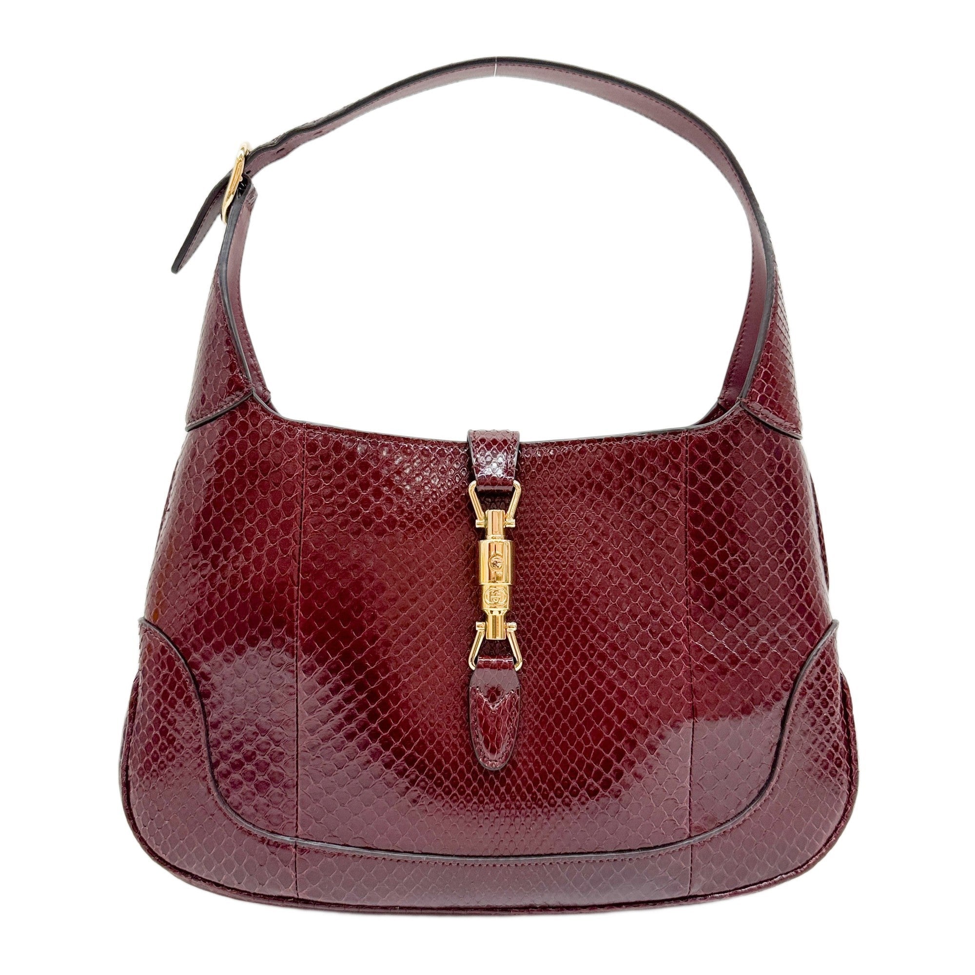 Jackie Bordeaux Red Python Embossed Leather Shoulder Bag