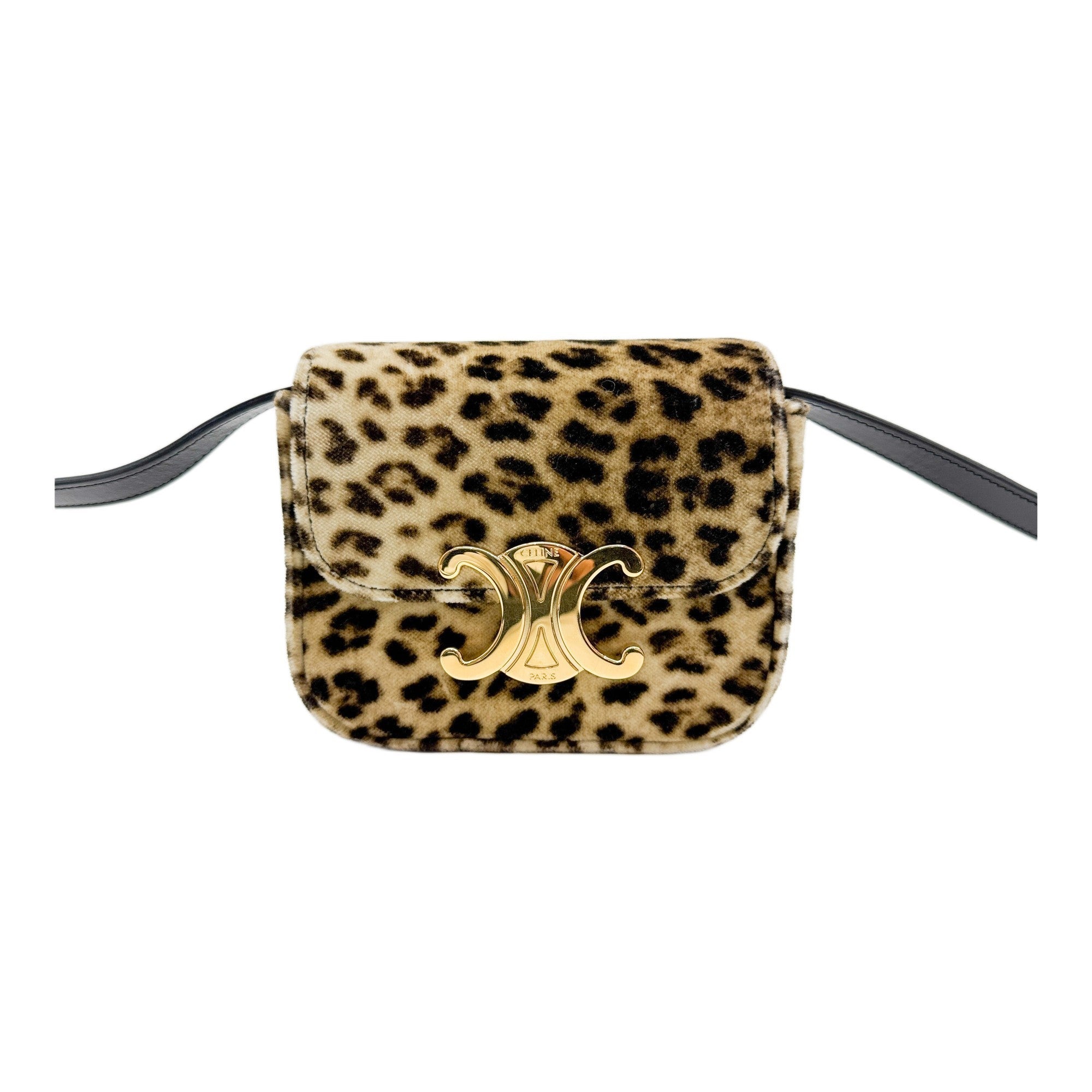 Mini Claude Brown Leopard Print Velvet Crossbody Bag