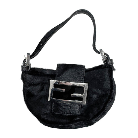 Mini Croissant Black Pony Hair Hand Bag