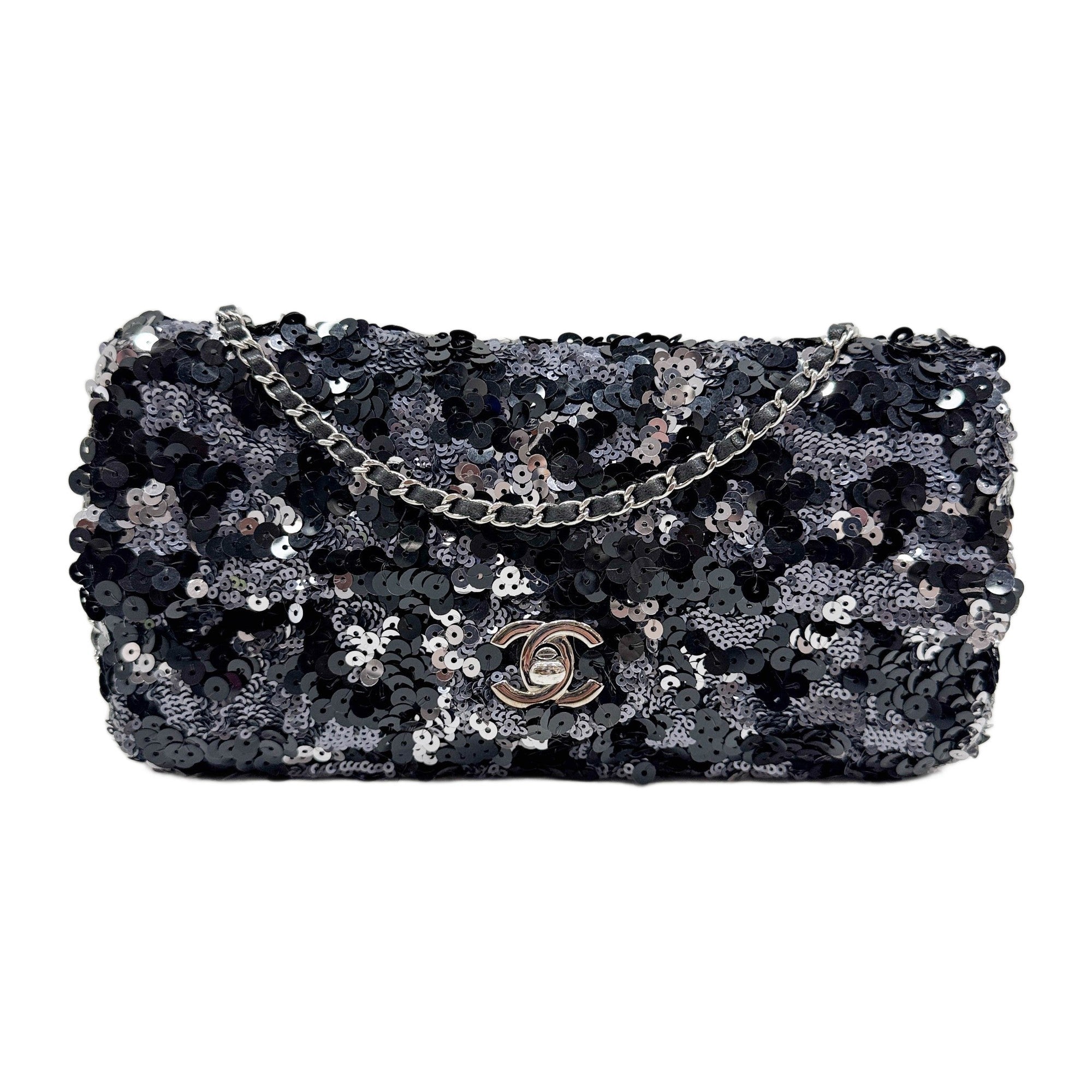 Classic Flap 2011 Black & Silver Sequin Shoulder Bag