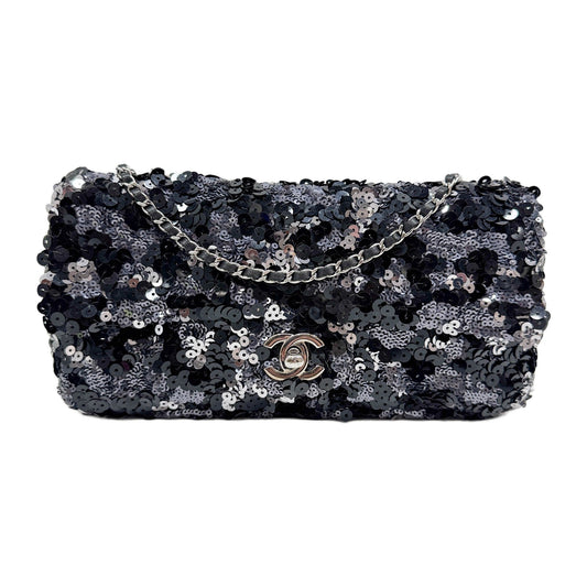 Classic Flap 2011 Black & Silver Sequin Shoulder Bag