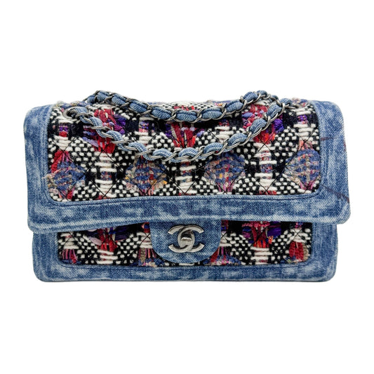 Classic Double Flap 2017 Denim Trim Matelasse Multicolor Tweed Shoulder Bag