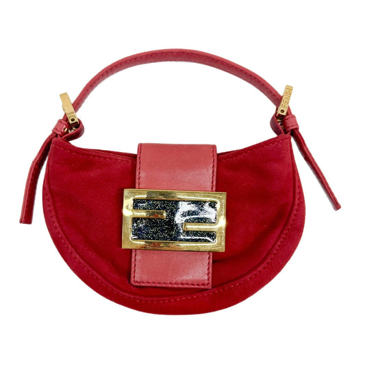Mini Croissant Red Suede Hand Bag