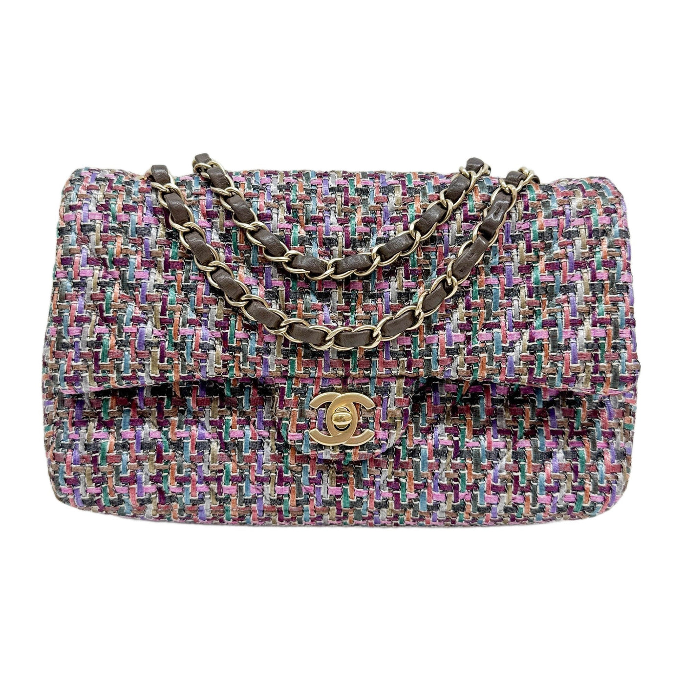 Classic Double Flap 2015-2016 Chevron Metallic Multicolor Tweed Shoulder Bag