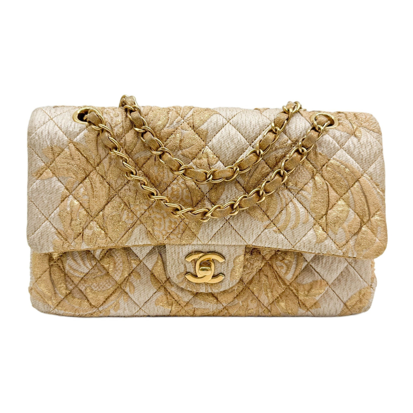 Classic Double Flap 2012-2013 Matelasse Gold Floral Brocade Cotton Shoulder Bag