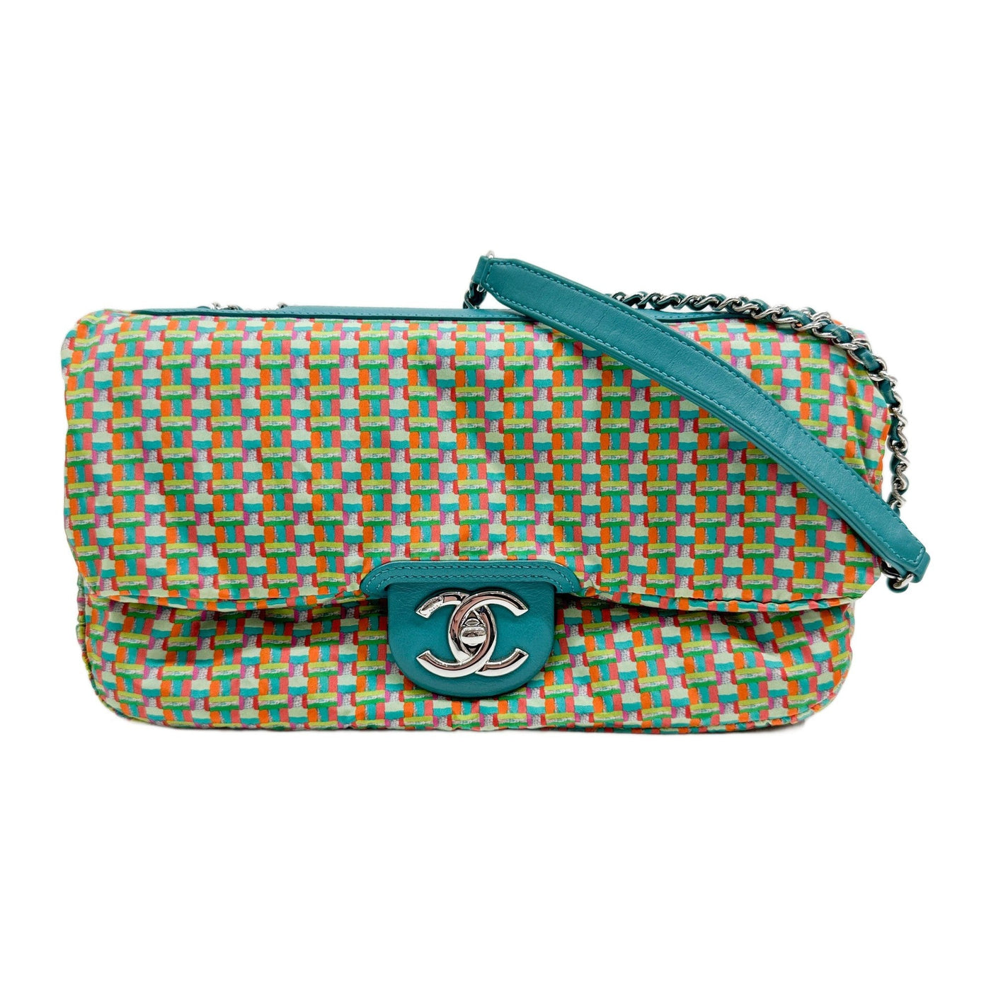 2016-2017 Classic Flap Turquoise Blue Leather with Colorful Rain Cover Shoulder Bag