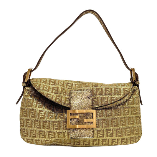 Baguette Metallic Gold Zucca Canvas Shoulder Bag