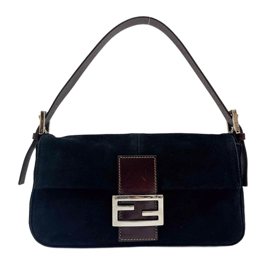 Baguette Black Suede Shoulder Bag