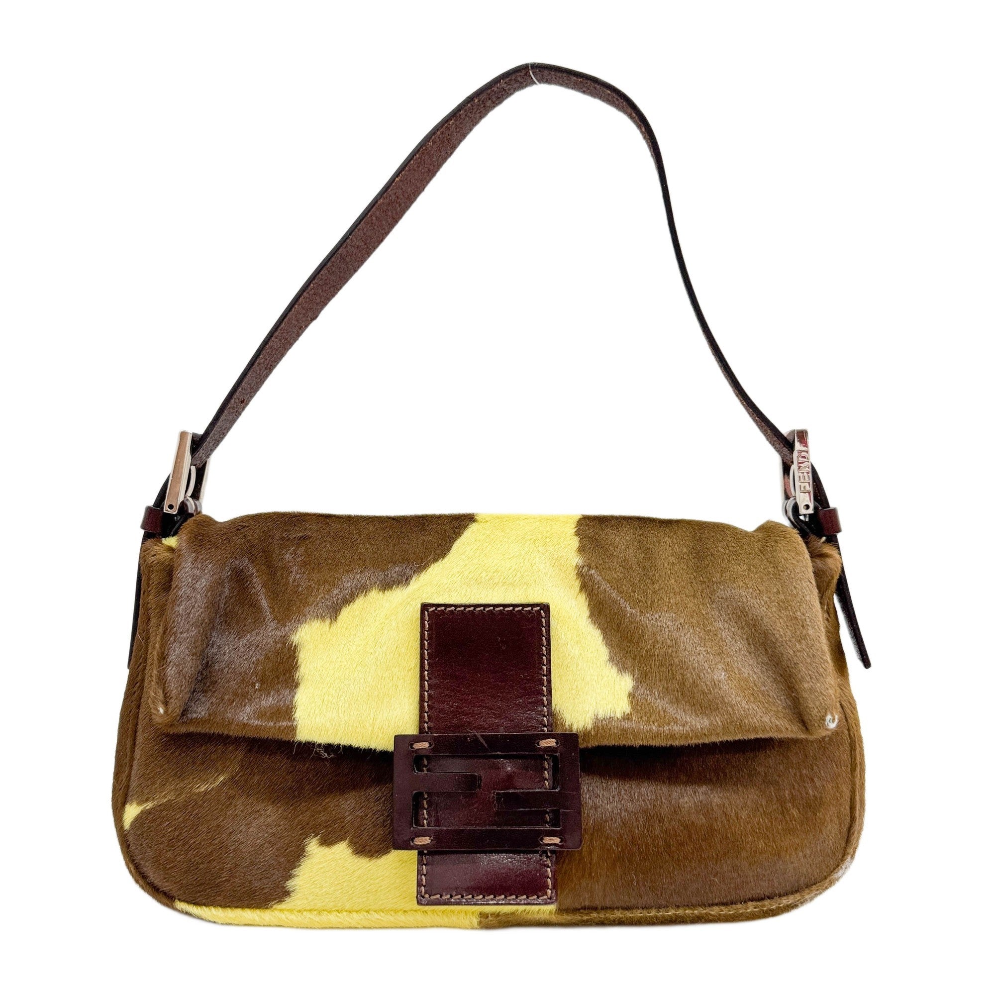 Baguette Brown and Yellow Pony Hair Shoulder Bag