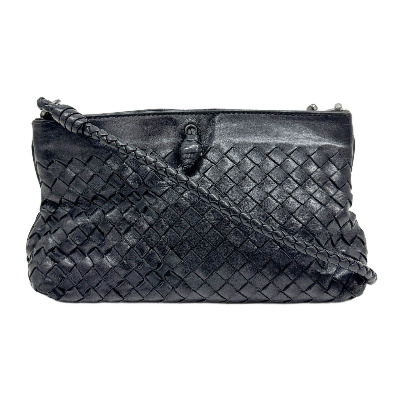 Intrecciato Black Leather Shoulder Bag