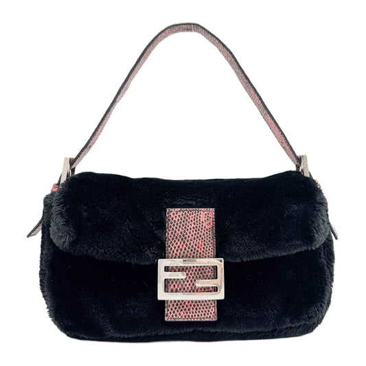 Baguette Black Fur Pink Lizard Shoulder Bag