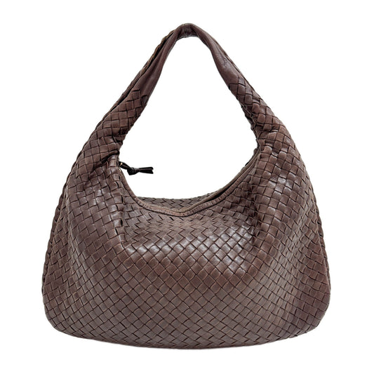 Intrecciato Brown Leather Hobo Shoulder Bag