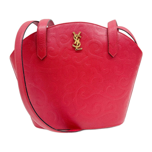 Red Textured Leather Shoulder Bag