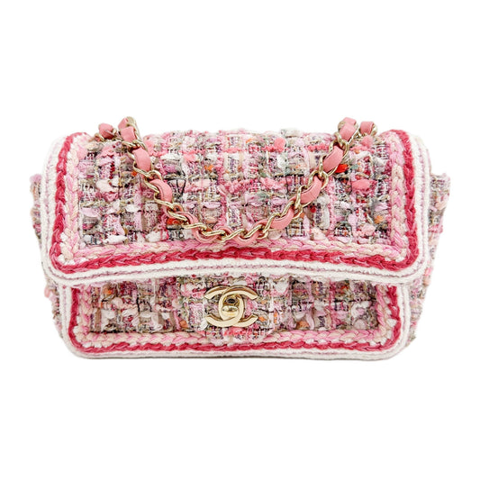 2019 Classic Flap Pink Tweed Chain Shoulder Bag