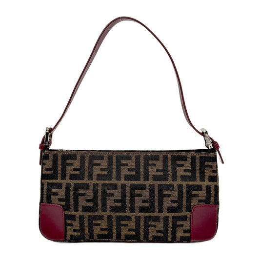 Zucca Red Wine Leather Details Shoulder Bag