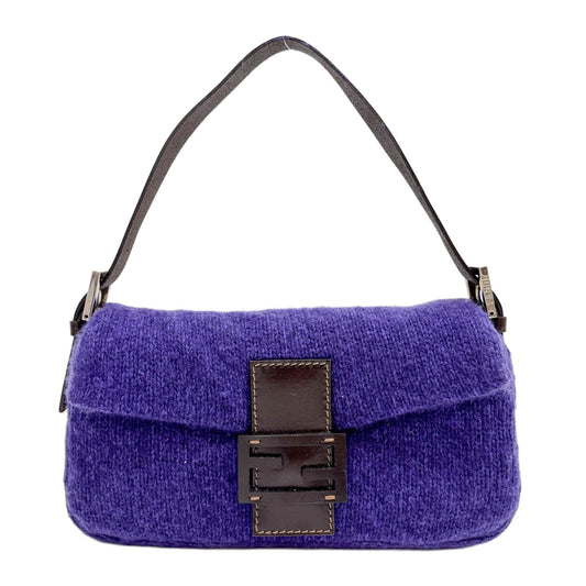 Baguette Knitted Purple Cashmere Shoulder Bag