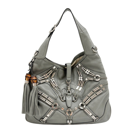 New Jackie Techno Horsebit Gray Leather Two Way Bag