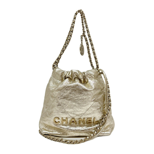 Mini Chanel 22 2021-2026 Matelasse Metallic Gold Leather Two Way Bag