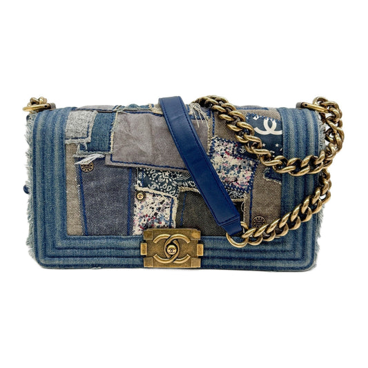 Boy 2014-2015 Patchwork Blue Denim Shoulder Bag