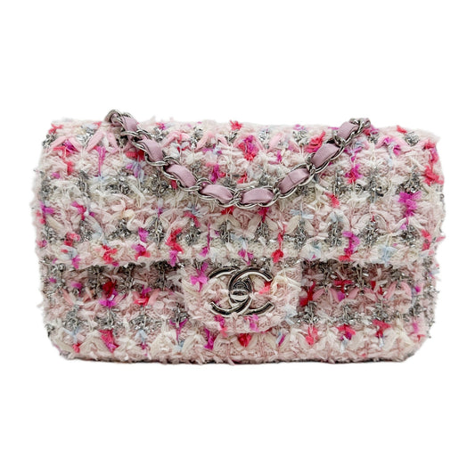 Mini Classic Flap 2018 Multicolor Glitter Ribbon Knit Tweed Shoulder Bag