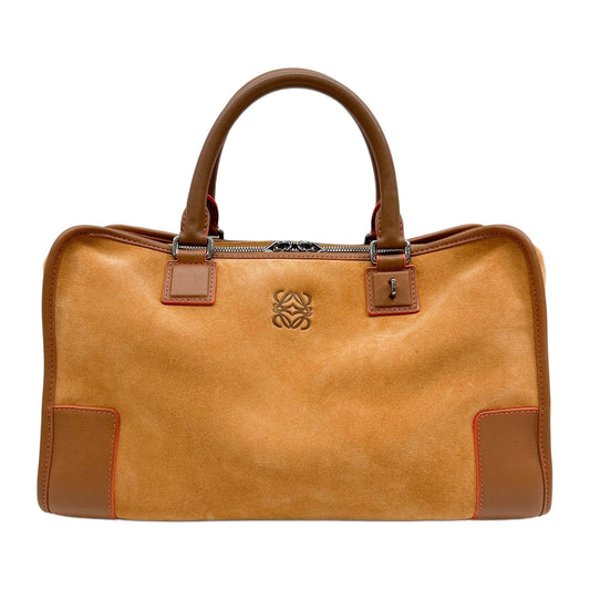 Amazona Orange Piping Tan Suede Hand Bag