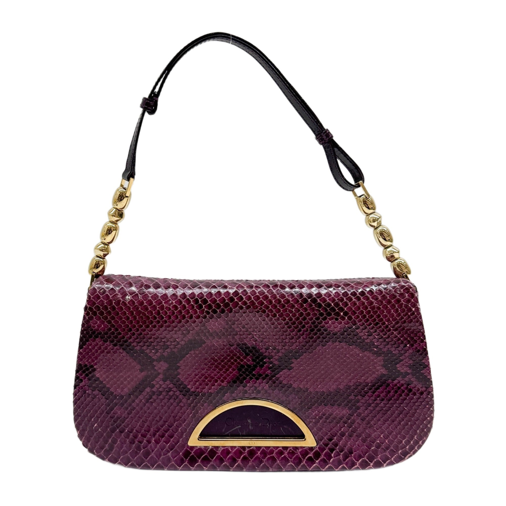 Malice Pearl Plum Purple Embossed Python Leather Shoulder Bag