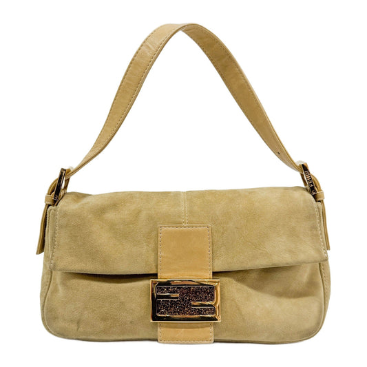 Baguette Beige Suede Shoulder Bag