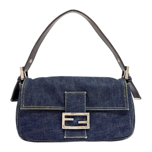 Baguette Denim Silver Buckle Shoulder Bag