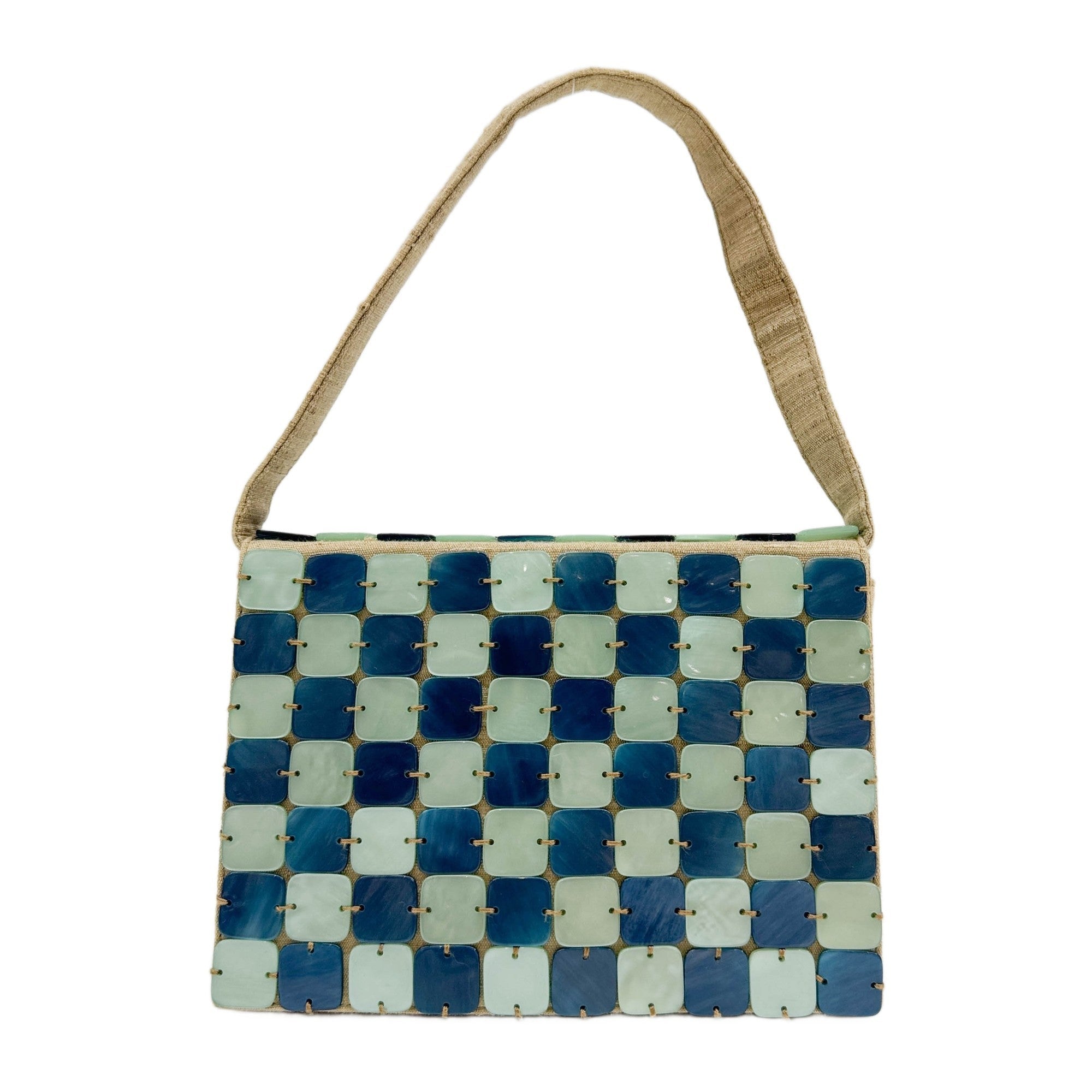 Blue Mother of Pearl & Brown Cotton Hand bag
