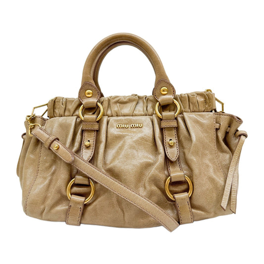 Mini Vitello Beige Leather Two Way Bag