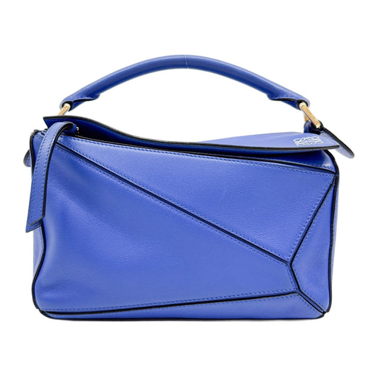 Puzzle Royal Blue Leather Handle Bag
