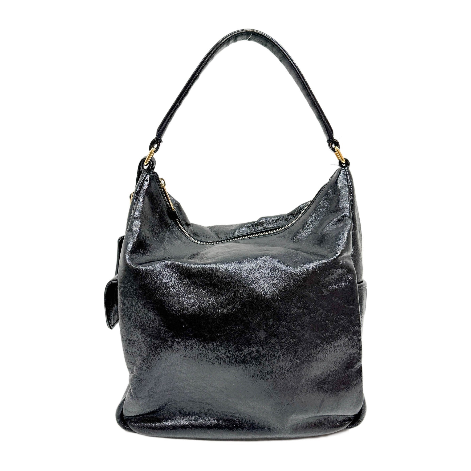 Black Leather Hobo Shoulder Bag