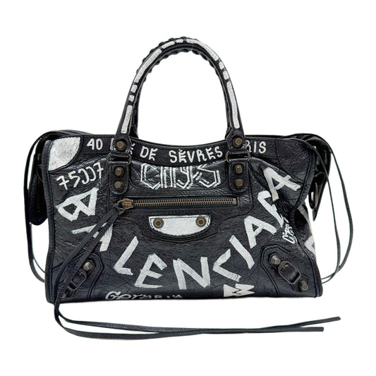 Mini City Graffiti Black Leather Hand Bag