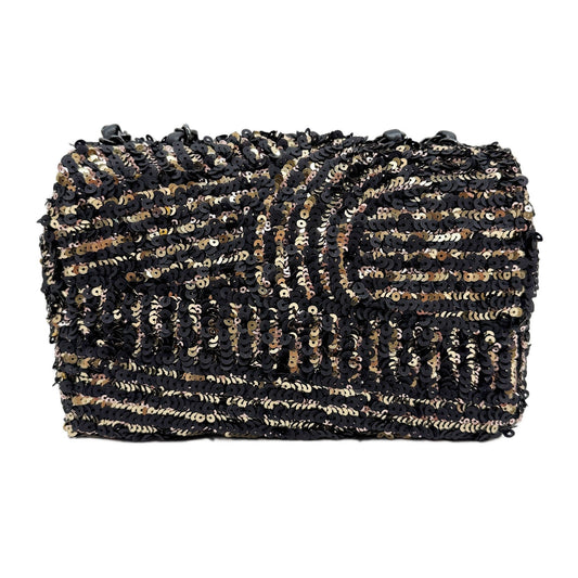 2019 Classic Flap Black and Gold Sequin Chain Shoulder Bag