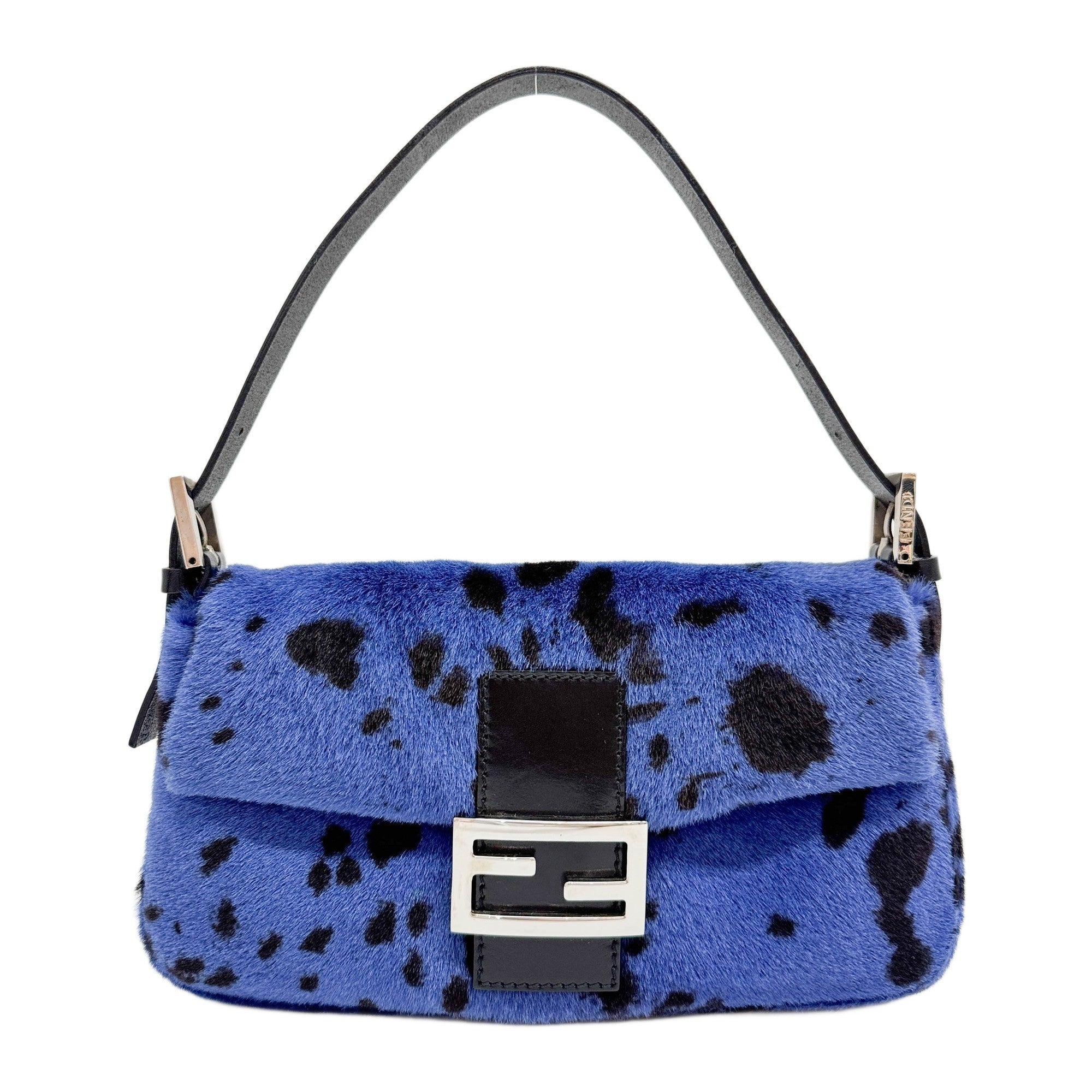 Baguette Blue Dalmation Print Pony Hair Shoulder Bag