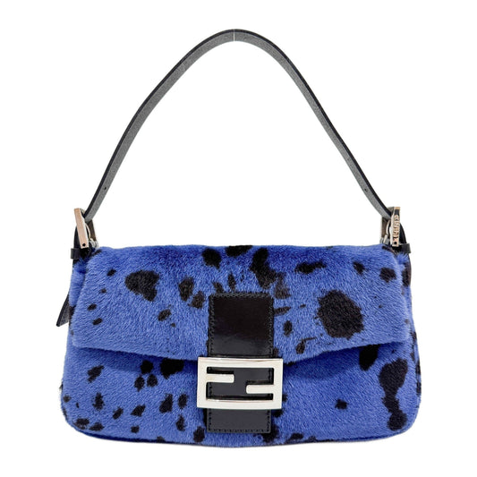 Baguette Blue Dalmation Print Pony Hair Shoulder Bag