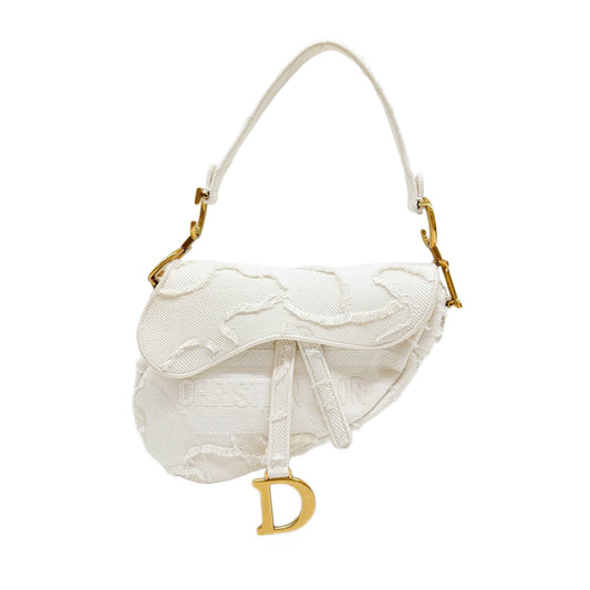 Saddle Embroidered Camouflage White Canvas Shoulder Bag