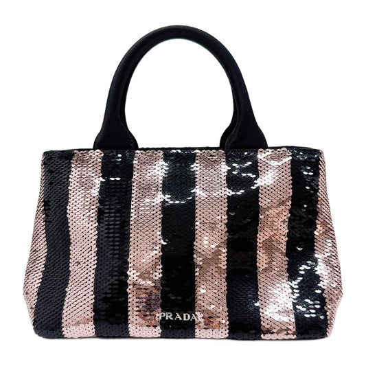 Bicolor Sequin Pink & Black Satin Handle Bag