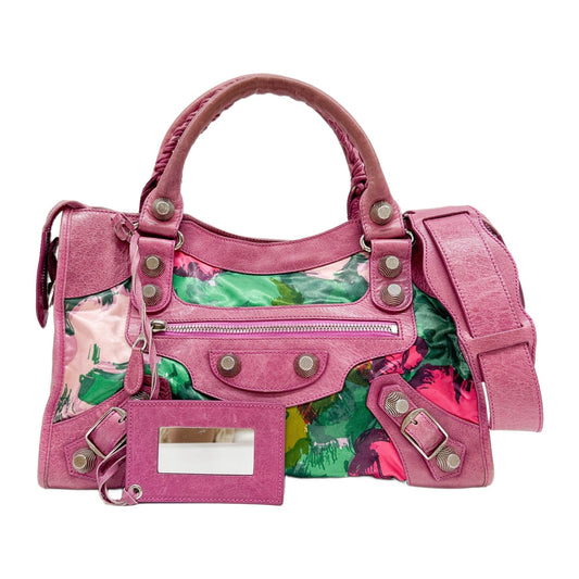 Giant 21 The City Multicolor Canvas Satin & Leather Two Way Bag