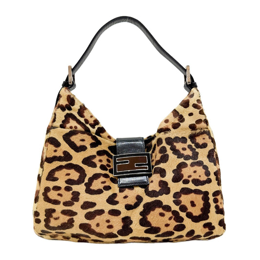 Brown Leopard Print Pony Hair Shoulder Bag