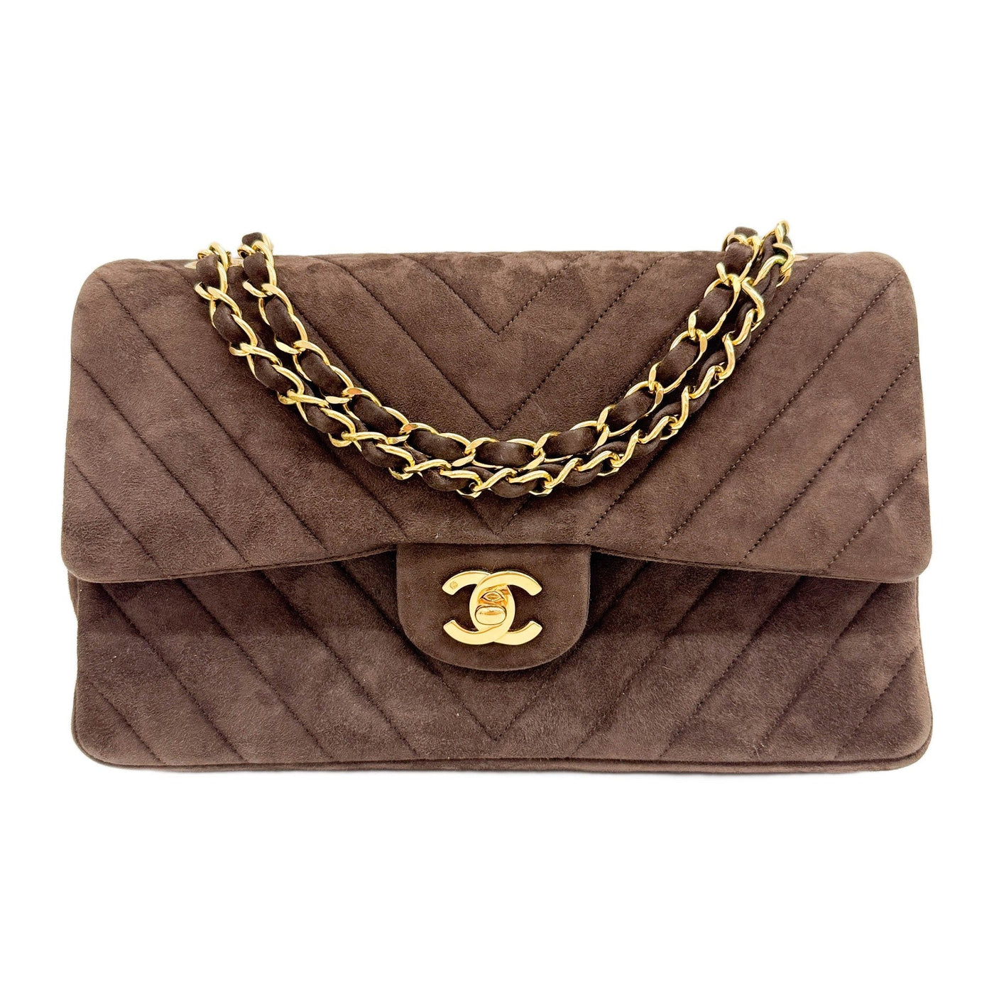 Classic Double Flap 1986-1988 Matelasse Brown Suede Shoulder Bag