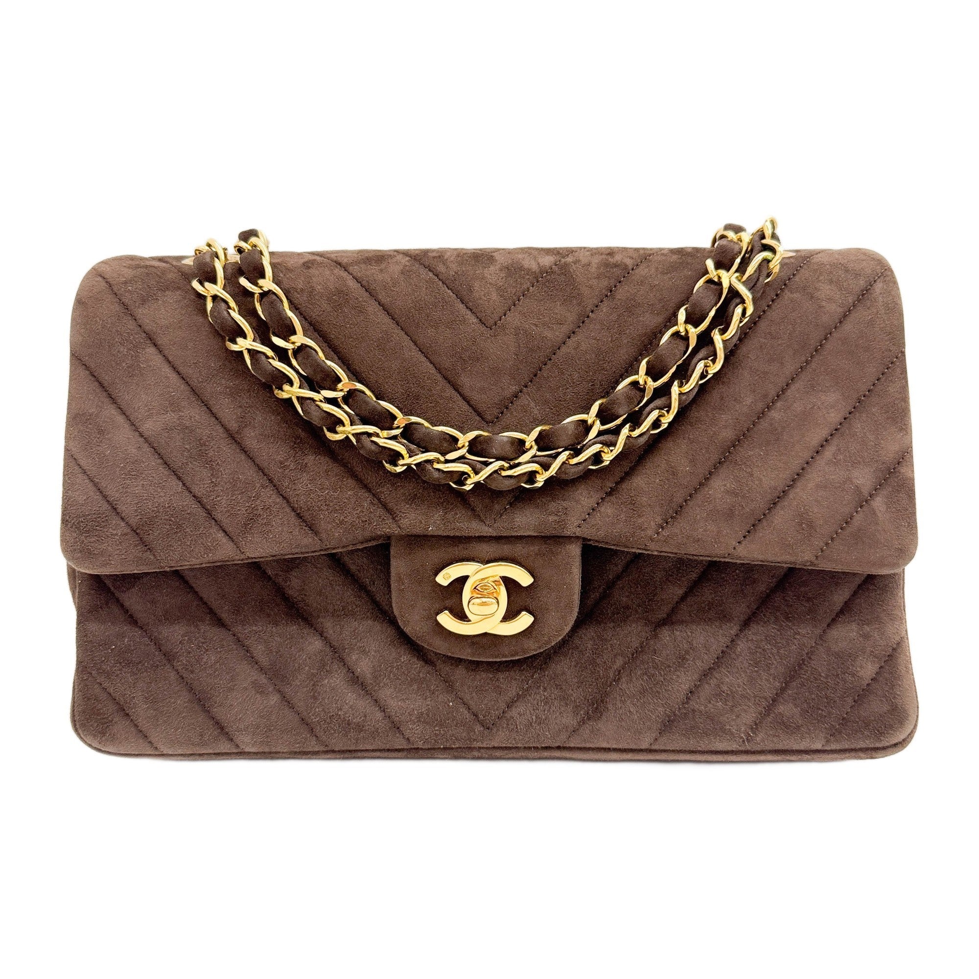Classic Double Flap 1986-1988 Matelasse Brown Suede Shoulder Bag
