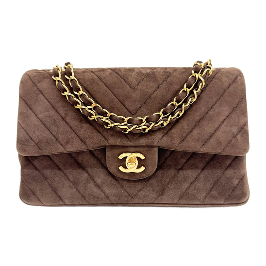 Classic Double Flap 1986-1988 Matelasse Brown Suede Shoulder Bag