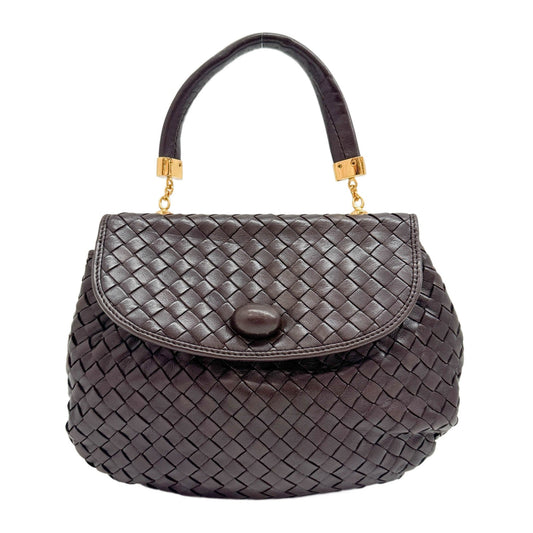 Intrecciato Brown Leather Handle Bag