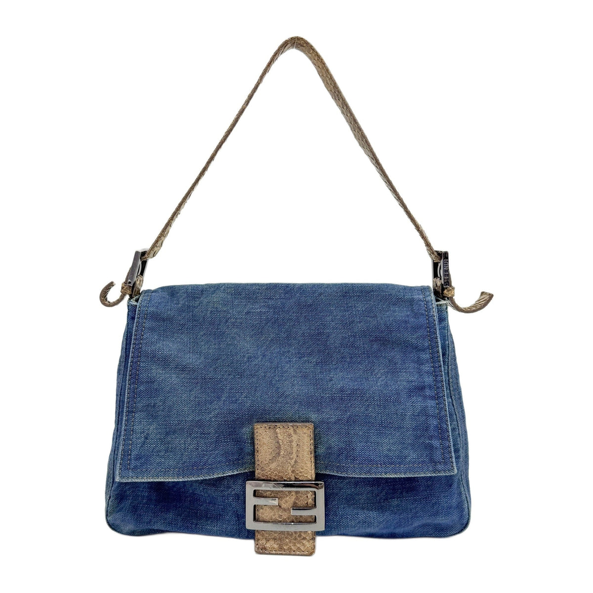 FENDI Mamma Baguette Denim with Python Stap Shoulder Bag – HIVE 