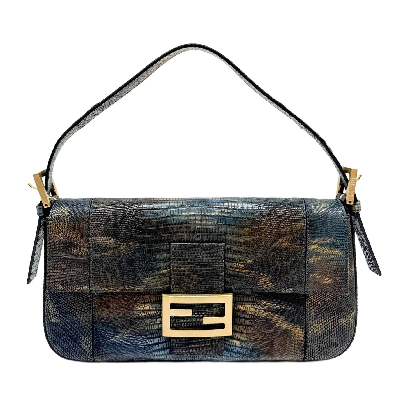 Baguette Bronze Lizard Leather Shoulder Bag