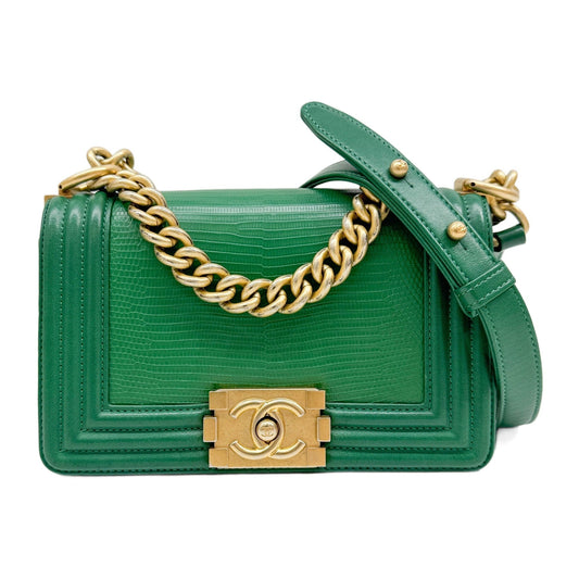Boy Flap 2017-2018 Green Lizard Embossed Leather Shoulder Bag