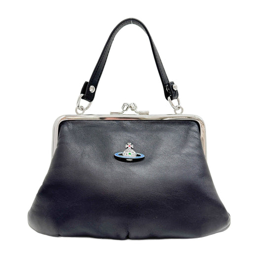 Kiss Lock Black Leather Two Way Bag