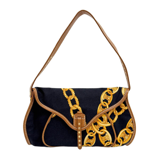Poulbot Chain Navy Blue Canvas Shoulder Bag
