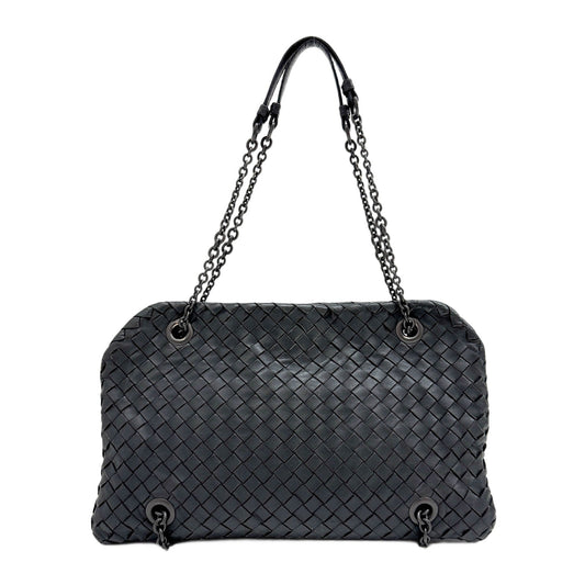Intrecciato Grey Leather Chain Shoulder Bag